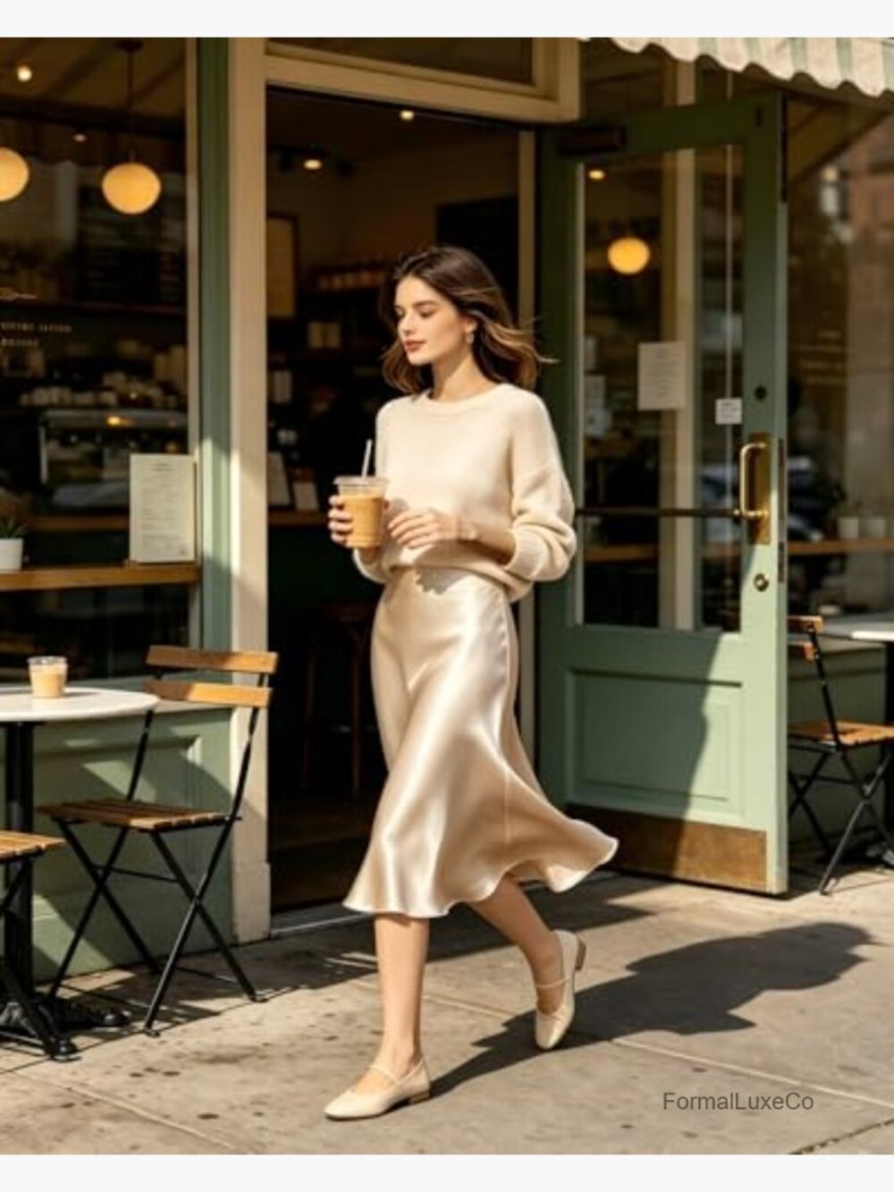 High Waist Flowy A-Line Midi Skirt, Satin, Pull On, Lightweight - Picture 6 of 7